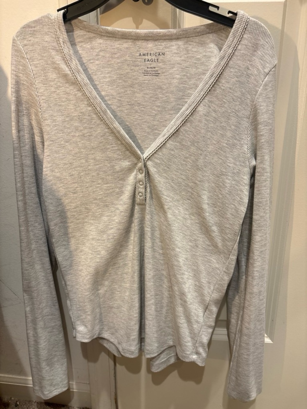 American Apparel Light Gray Ribbed Long Sleeve Henley